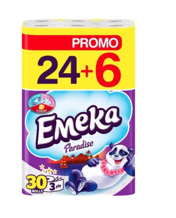 Hartie igienica Emeka Paradise, 3 straturi, 24+6 role