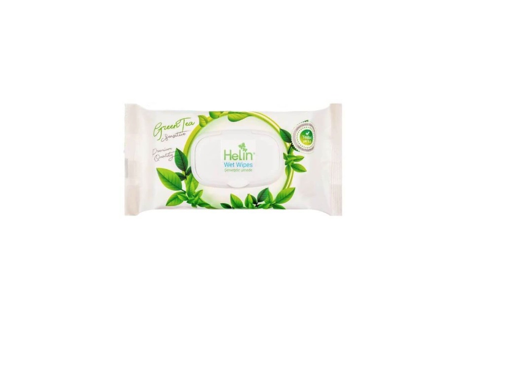 Set 100 Servetele Umede Helin, Green Tea Sensitive, Premium Quality