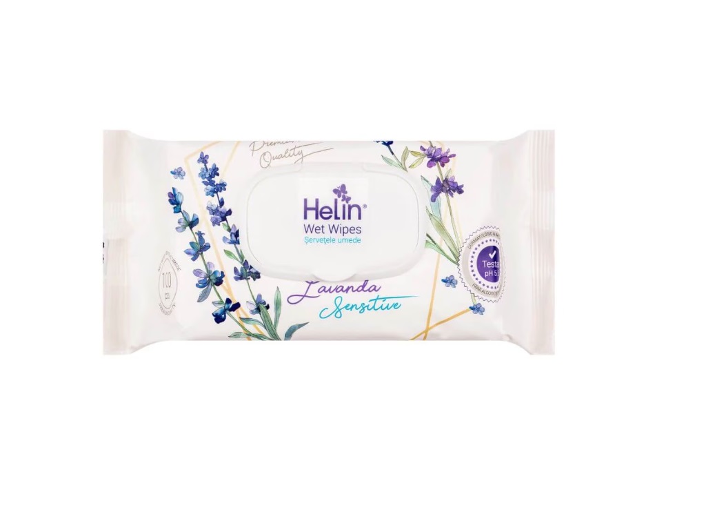 Set 100 Servetele Umede Helin, Lavanda Sensitive, Premium Quality