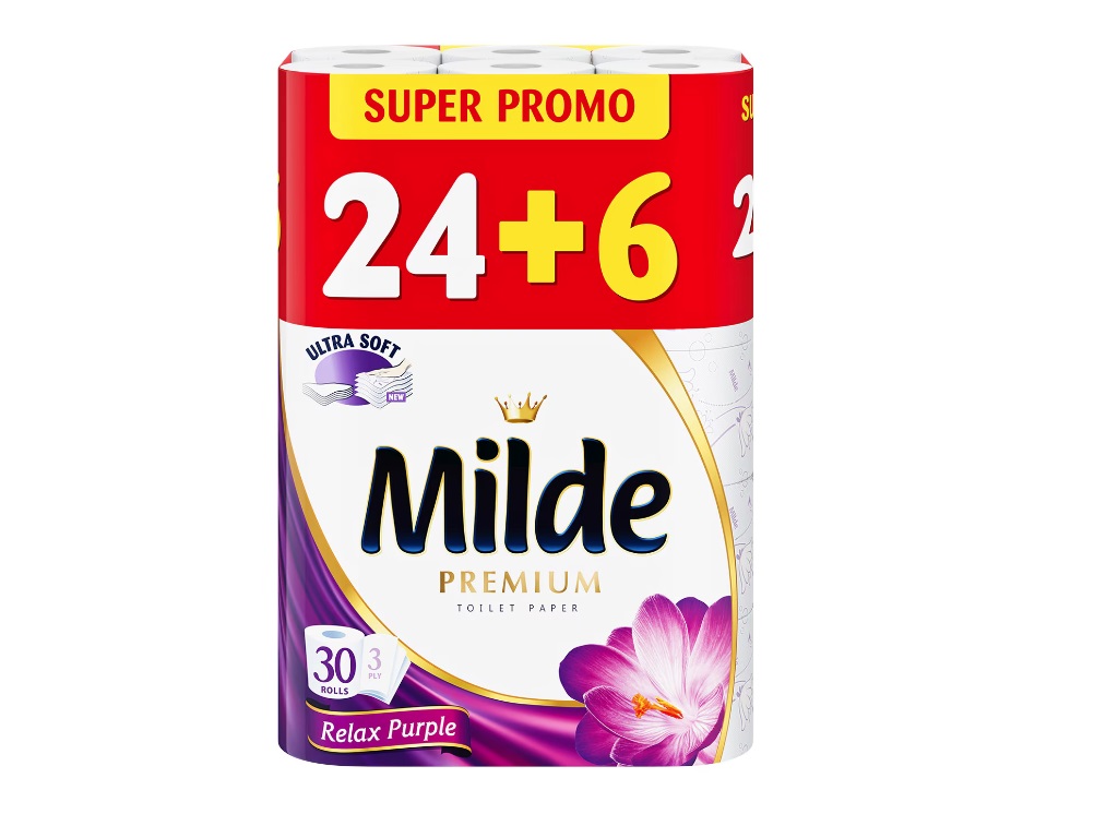 Hartie igienica Milde Relax Purple, 3 straturi, 30 role